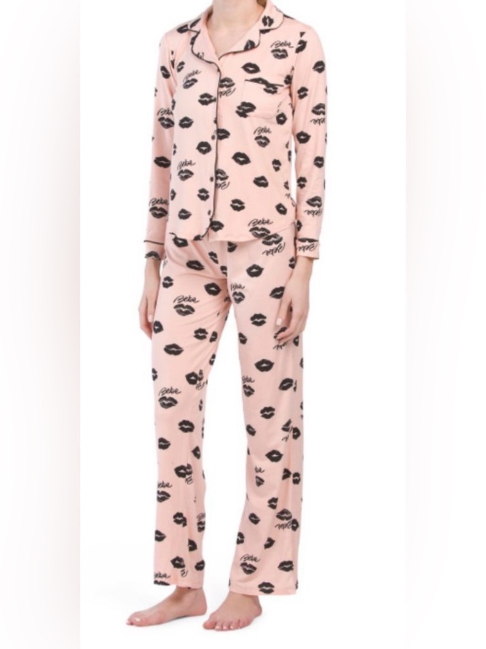 NWT bebe Long Sleeve Lips Notch PJ Set - Large